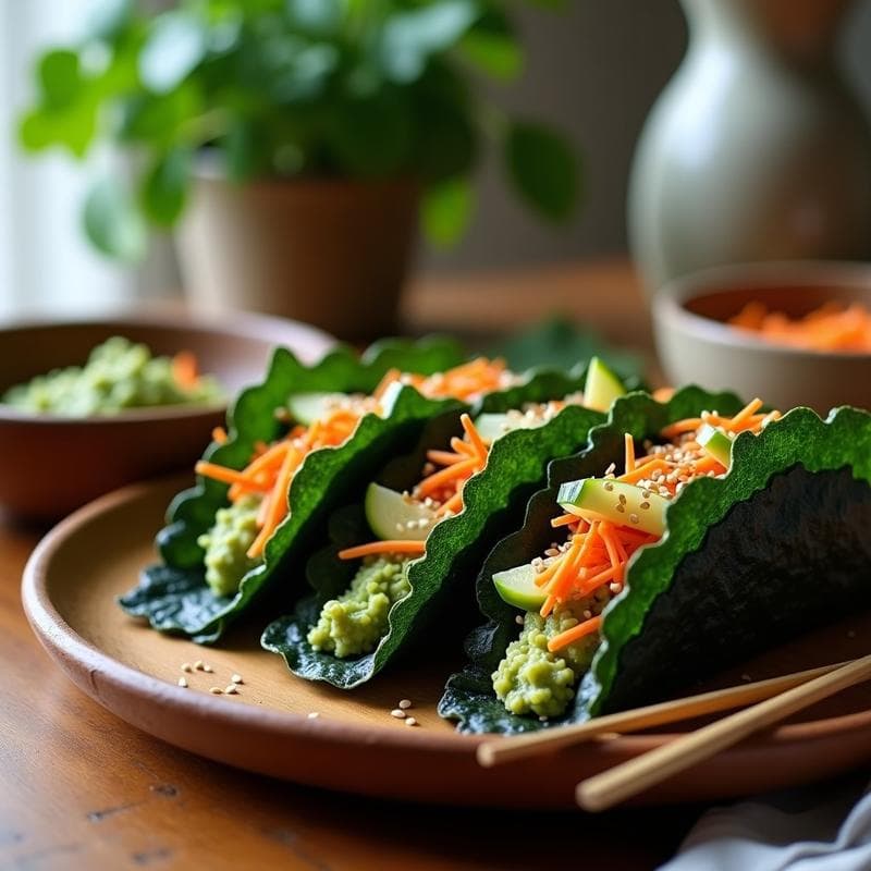 Tacos de Algas Nori con Pesto de Wasabi y Semillas de Sésamo: Receta Japonesa Keto en Airfryer