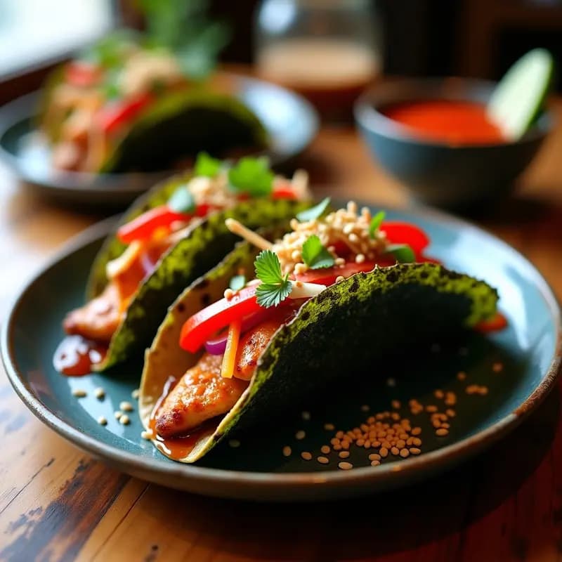 Tacos de Algas Nori y Pollo Teriyaki con Sésamo: Receta Japonesa-Mexicana en Airfryer y Alta en Proteína