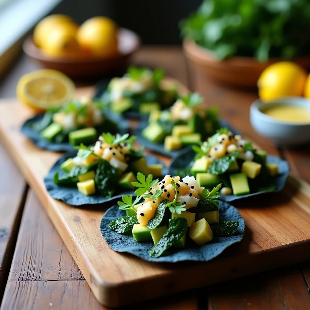 Tacos de Algas Wakame y Aguacate con Salsa de Limón Yuzu: Receta Fusion Japonesa-Mexicana