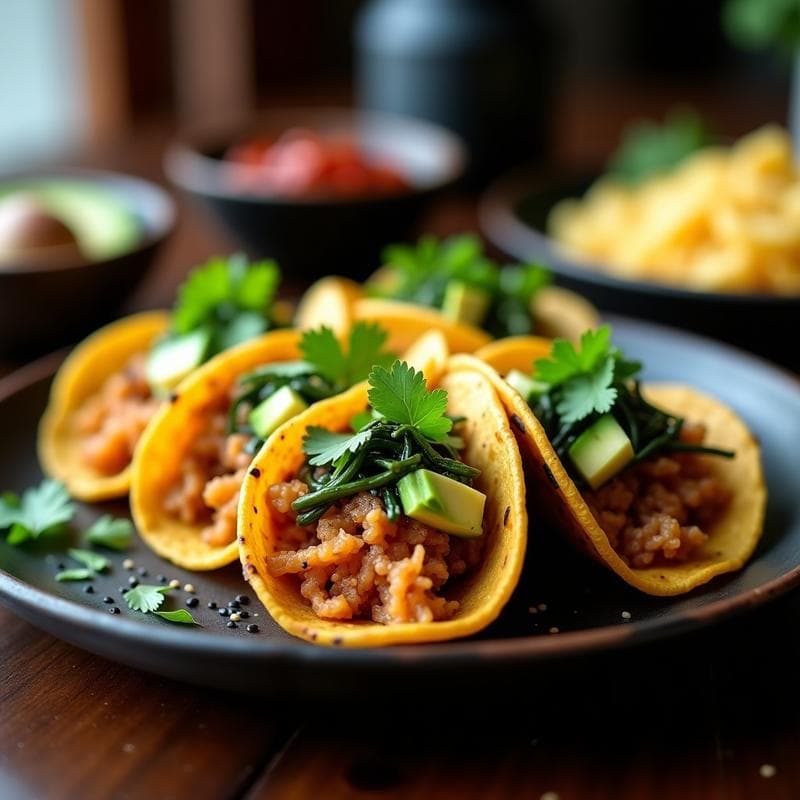 Tacos de Algas Wakame y Jackfruit Desmenuzado: Receta Vegana Umami en Airfryer en 15 Minutos
