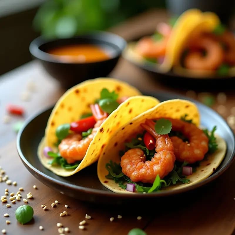 Tacos de Algas Wakame y Langostinos con Salsa de Yuzu: Receta Japonesa en Airfryer sin Gluten