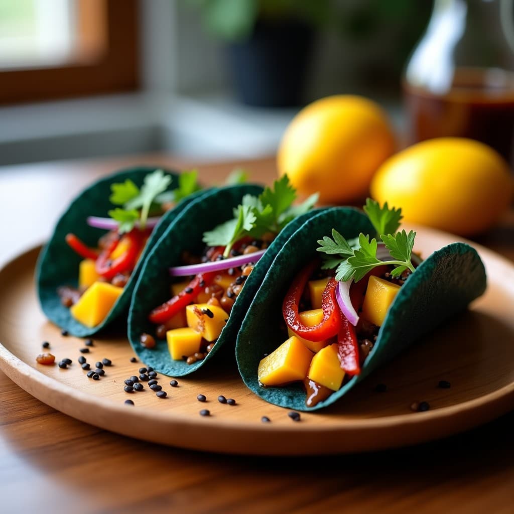Tacos de Algas Wakame y Mango con Salsa de Tamarindo: Receta Vegana Mexicana-Japonesa Crujiente
