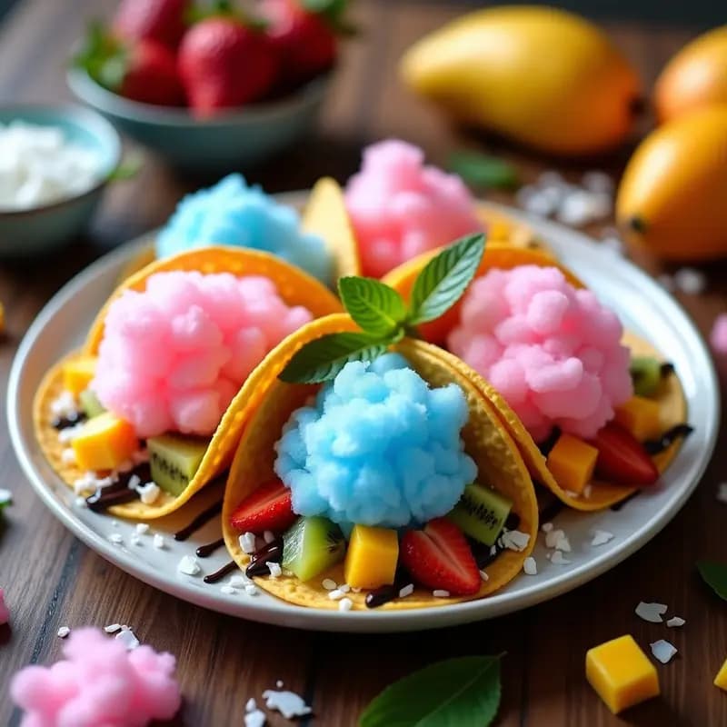 Tacos de Algodón de Azúcar con Fruta: Receta Dulce y Colorida para Niños