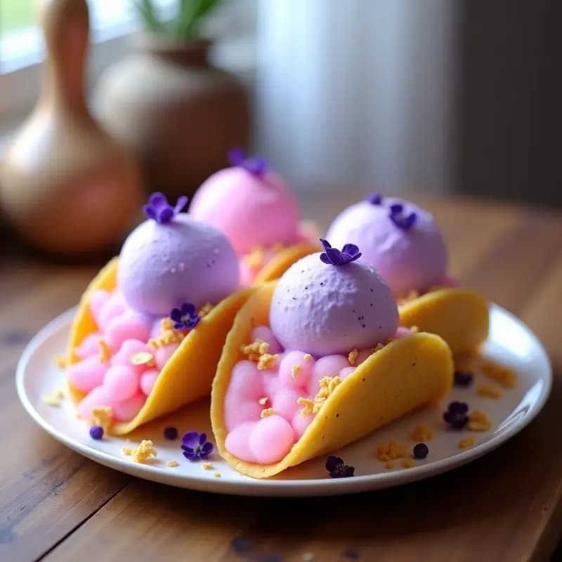 Tacos de Algodón de Azúcar con Helado de Lavanda: Postre Lúdico para Instagram