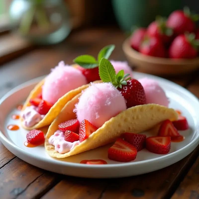 Tacos de Algodón de Azúcar con Relleno de Helado de Fresa: Postre Méxicano que Engaña al Ojo