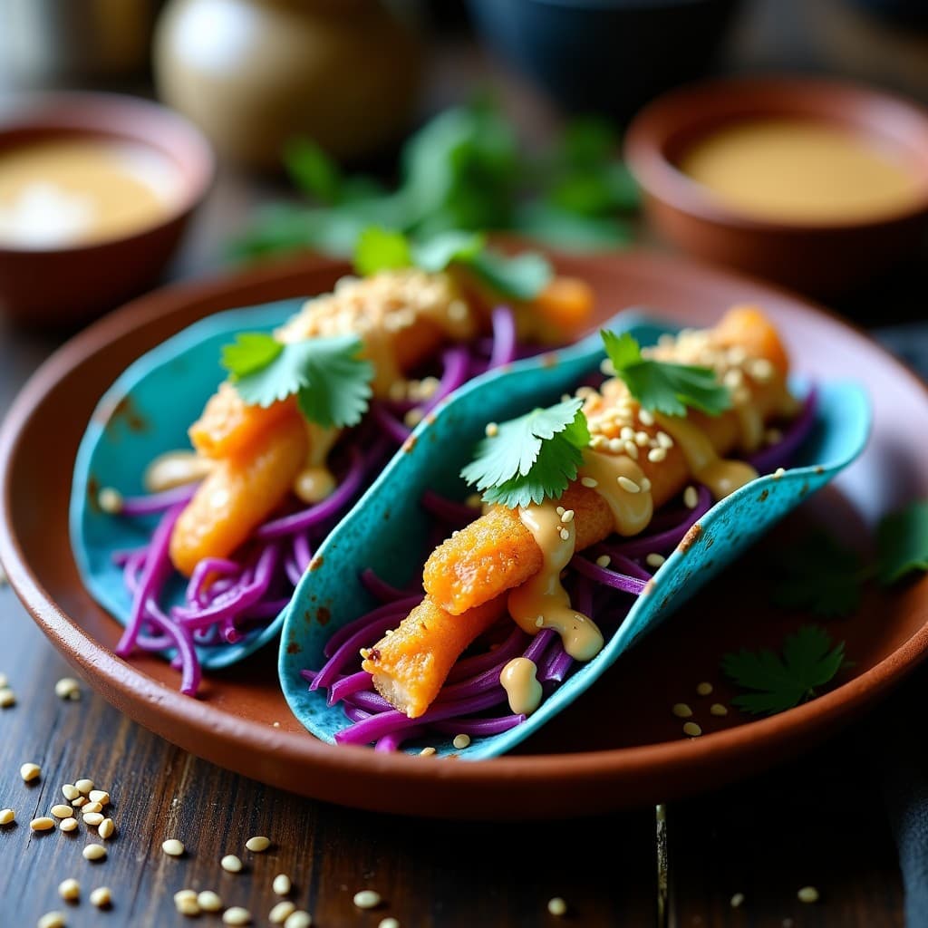 Tacos de Raíces de Apio Nabos y Col Morada con Aderezo de Cacahuate: Receta Vegana Crujiente