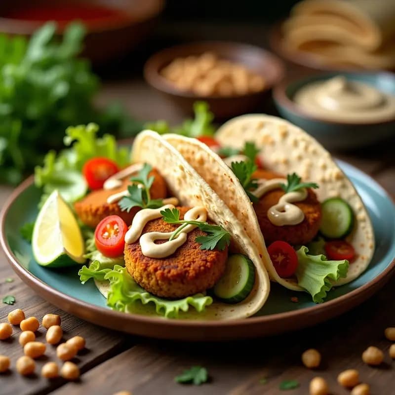 Tacos Árabes de Falafel y Tahini: Fusión Mexicana-Libanesa en Tortilla de Harina Integral