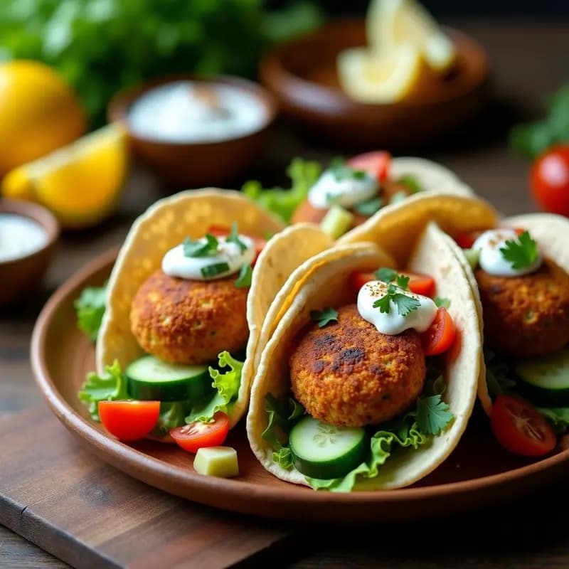 Tacos Árabes de Falafel con Salsa de Yogur y Zaatar: Receta Libanesa Vegana y Crujiente