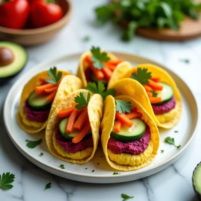 Tacos de Arcoíris con Capas de Hummus y Verduras Crudas: Receta Vegana y Sin Gluten para Instagram