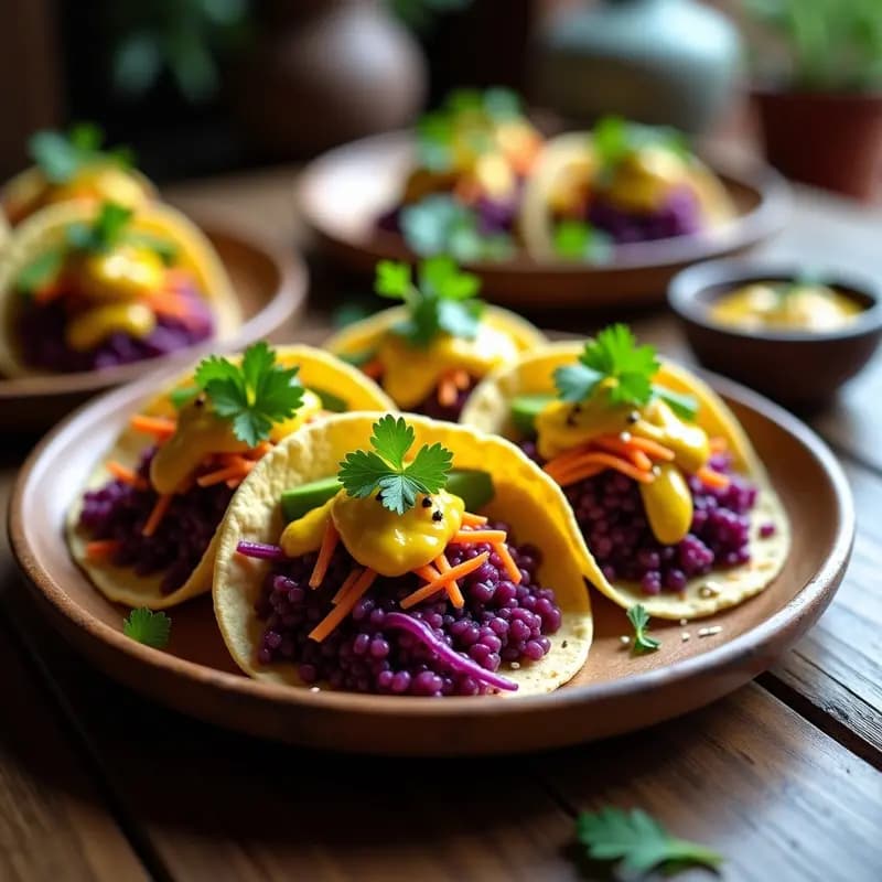 Tacos de Arroz Morado con Hojas de Stevia y Salsa de Maracuyá: Receta Vegana y Sin Azúcar en 20 Minutos