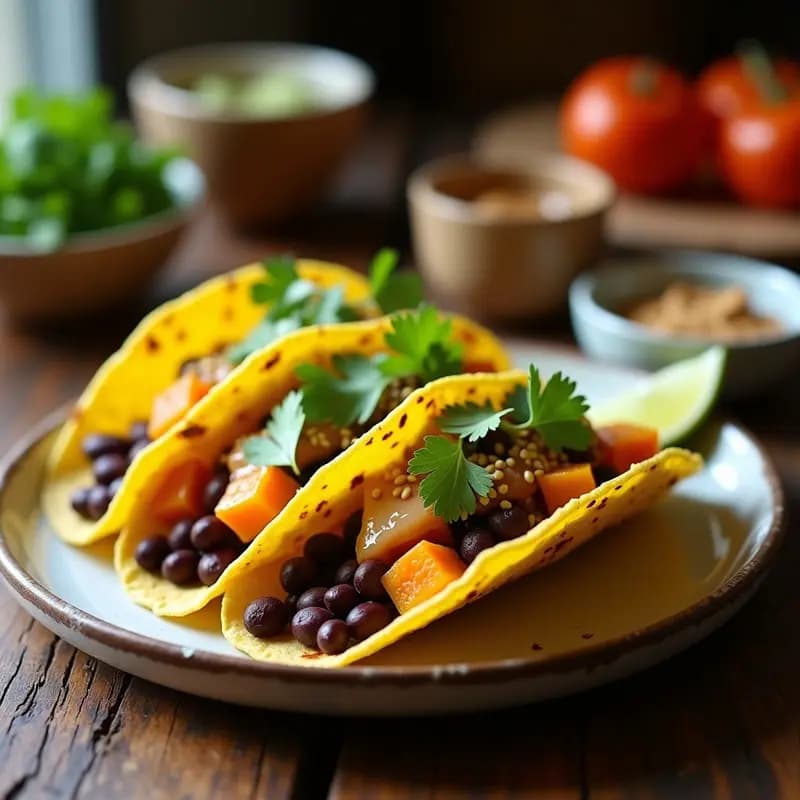 Tacos de Auyama y Frijoles con Crema de Cacahuete: Receta Venezolana Vegana y Sin Gluten