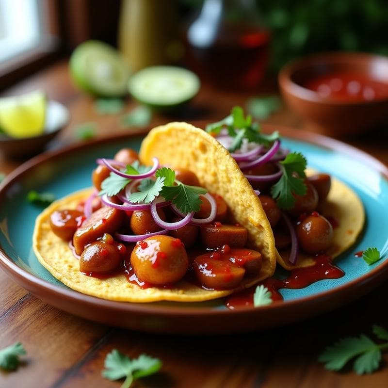 Tacos de Barbacoa de Setas Shimeji con Salsa de Guajillo: Receta Vegana en Airfryer