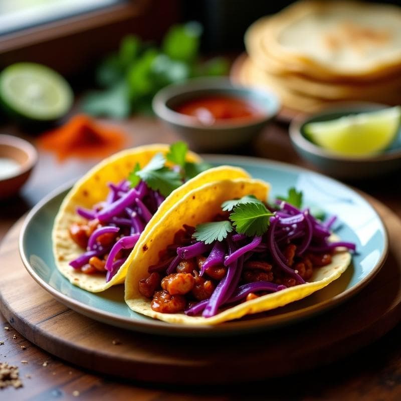 Tacos de Barbacoa de Jackfruit y Repollo Morado con Salsa BBQ: Receta Vegana en Thermomix