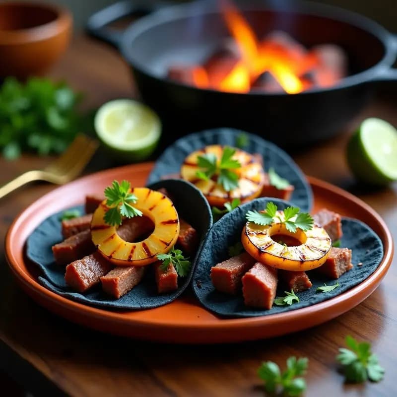 Tacos de Barbacoa con Piña Asada y Cilantro: Receta Mexicana Dulce-Salada en Grill