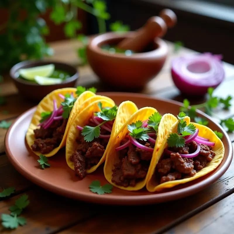 Tacos de Barbacoa de Res con Cebolla Morada y Cilantro: Receta Mexicana de Lento Cocción