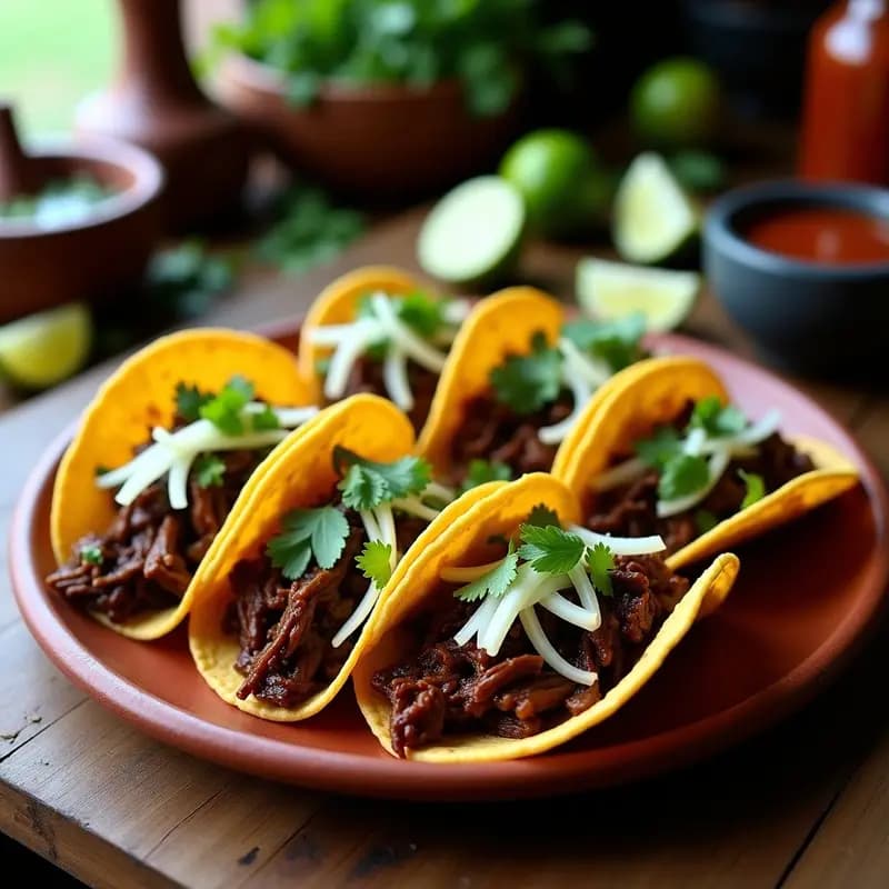 Tacos de Barbacoa de Res al Estilo Mexicano: Carne Deshebrabla con Salsa de Chipotle