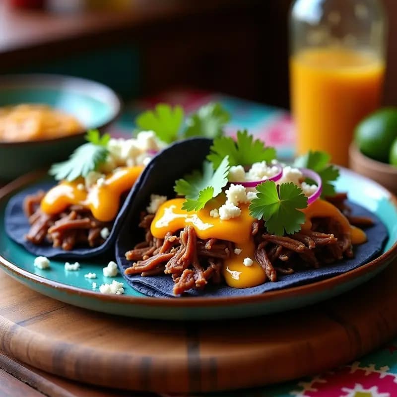Tacos de Barbacoa de Res con Salsa de Guayaba y Queso Cotija: Receta Mexicana Fusion