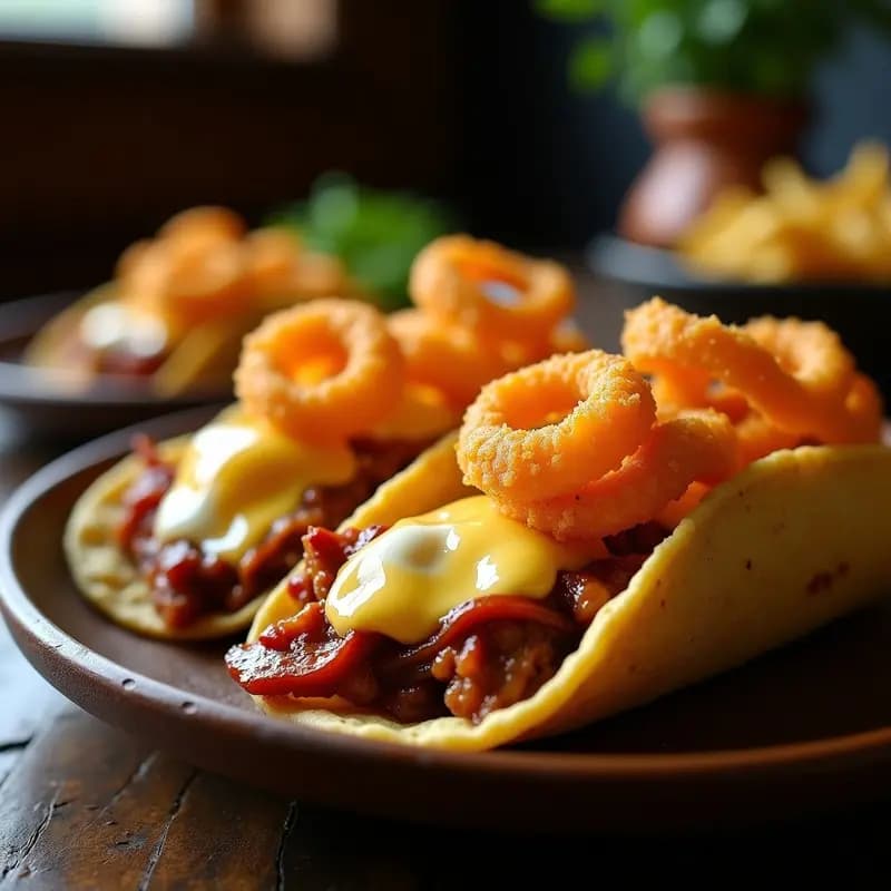 Tacos de Barbacoa con Triple Capa de Queso y Cebolla Crujiente: Sabores Intensos en Cada Mordo