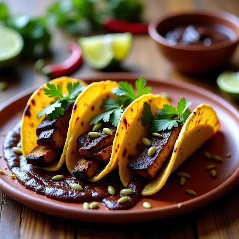 Tacos de Berenjena Asada con Mole de Chocolate: Receta Vegana en Airfryer
