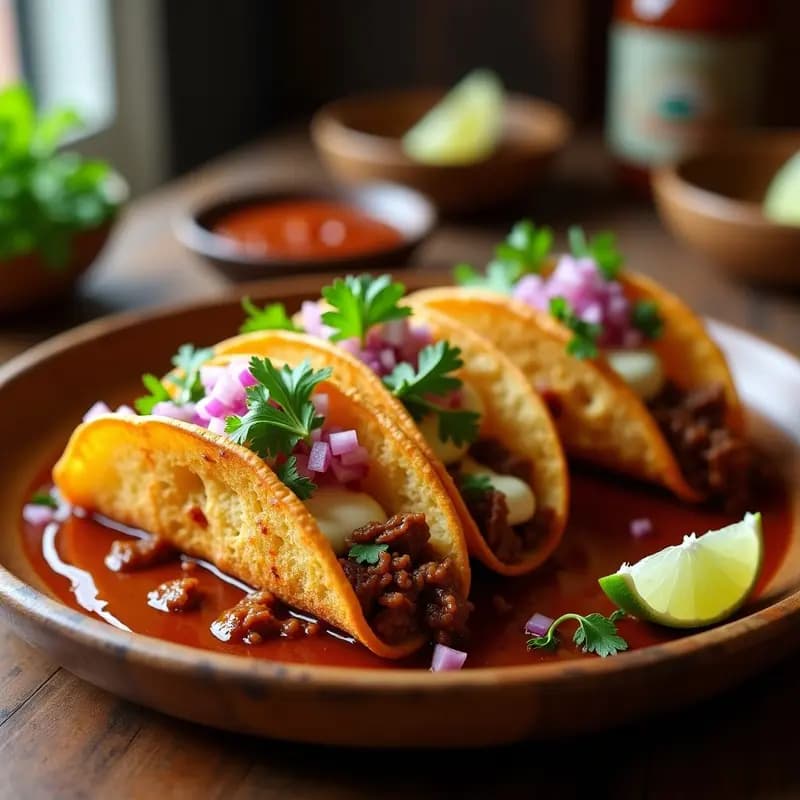 Tacos de Birria con Mozzarella y Salsa de Chipotle en Pan de Oro: Explosión de Sabores Mexicanos