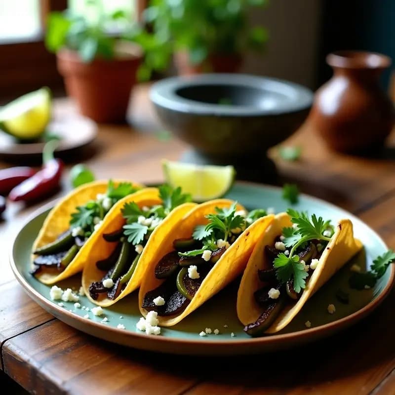 Tacos de Cactus con Rajas Poblano y Queso Cotija: Receta Mexicana Vegana