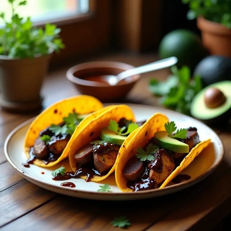 Tacos de Café Mole Vegano: Receta en Airfryer con Sabor Profundo en 15 Minutos