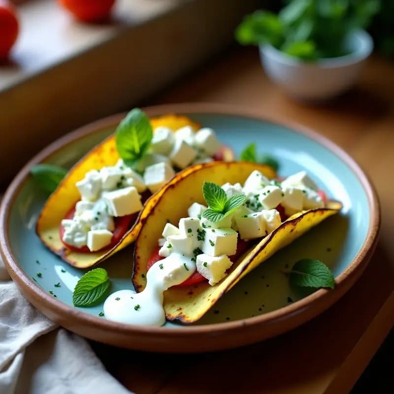 Tacos de Calabacín y Feta con Salsa de Yogur y Hierbabuena: Receta Griega Fresca y Sin Gluten