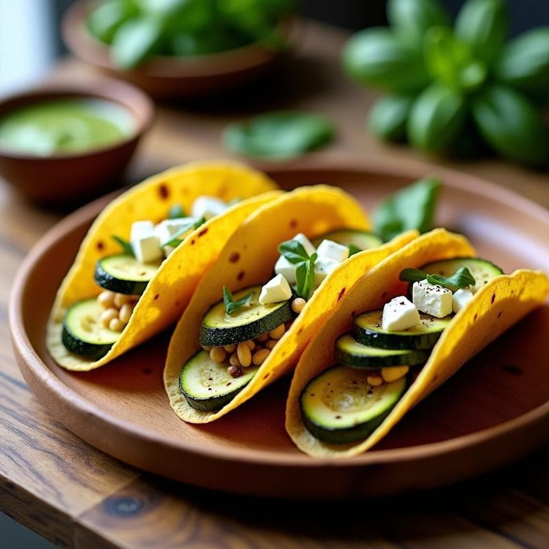 Tacos de Calabacín y Queso Feta con Salsa de Pesto de Algas: Receta Sin Gluten en Airfryer