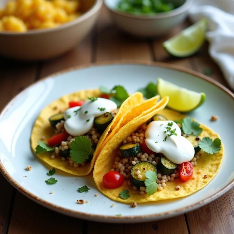 Tacos de Calabacín y Quinoa con Salsa de Yogur de Coco: Receta Mexicana Vegana en Airfryer