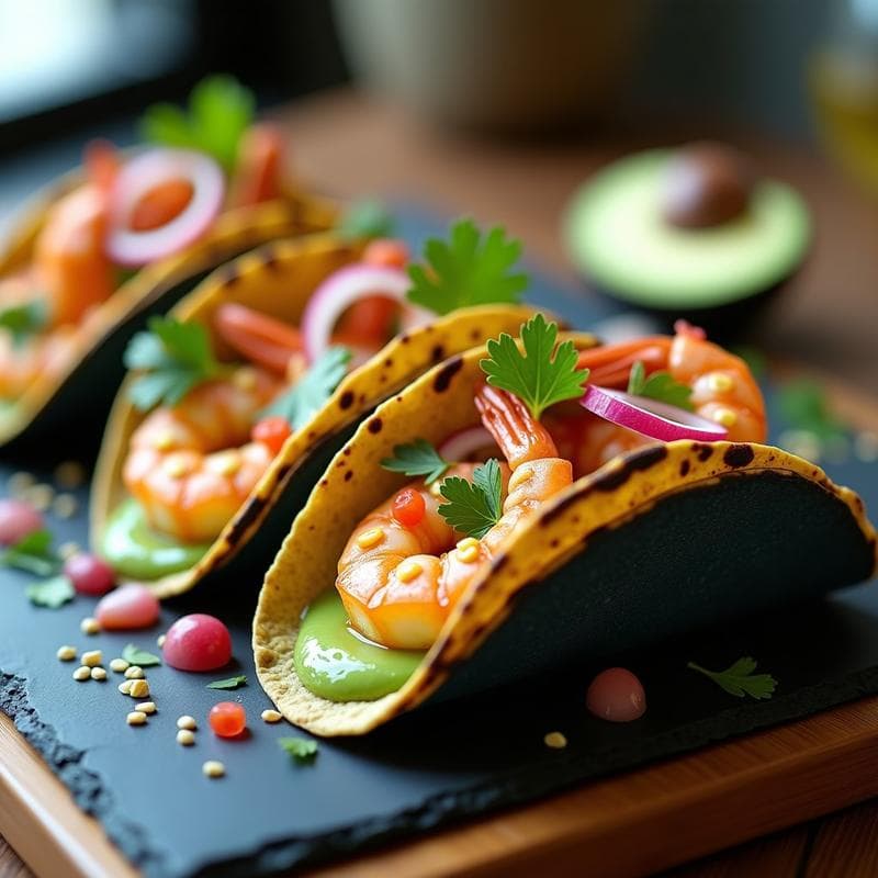 Tacos de Camarón con Salsa de Aguacate y Litchi: Receta Fusion Mexicana-China