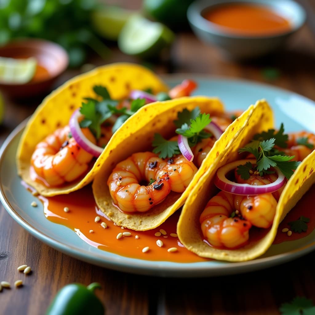 Tacos de Camarón Ahumado con Salsa de Maracuyá y Chile de Árbol: Receta Fusion Mexicano-Asiática