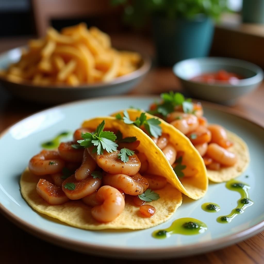 Tacos de Camarón Ahumado con Salsa de Tamarindo y Wasabi: Receta Fusion Mexicano-Japonesa en Airfryer