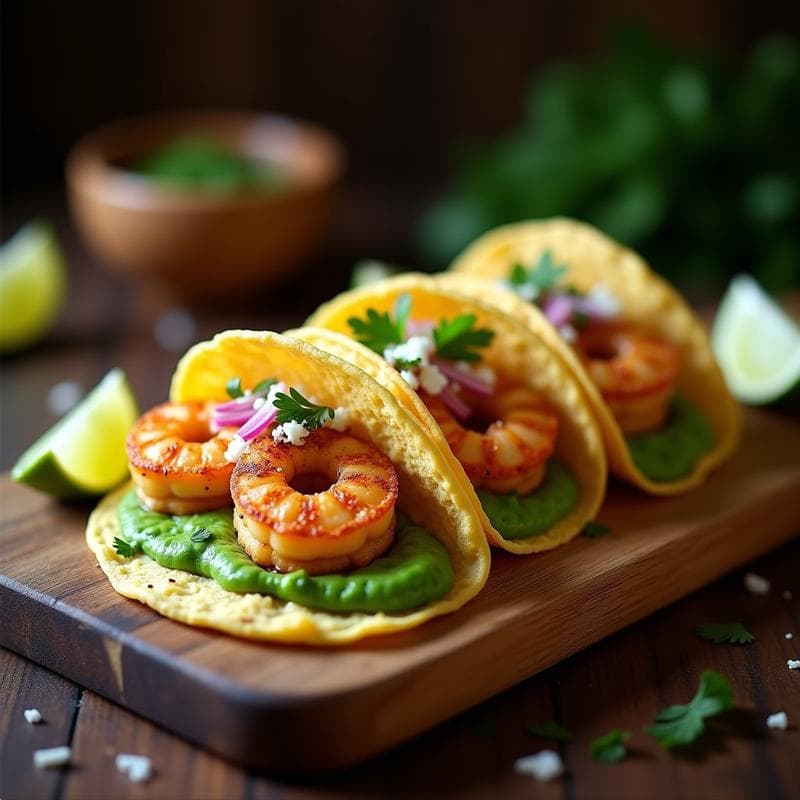 Tacos de Camarón al Ajillo y Puré de Chícharos: Receta Española en Airfryer en 15 Minutos