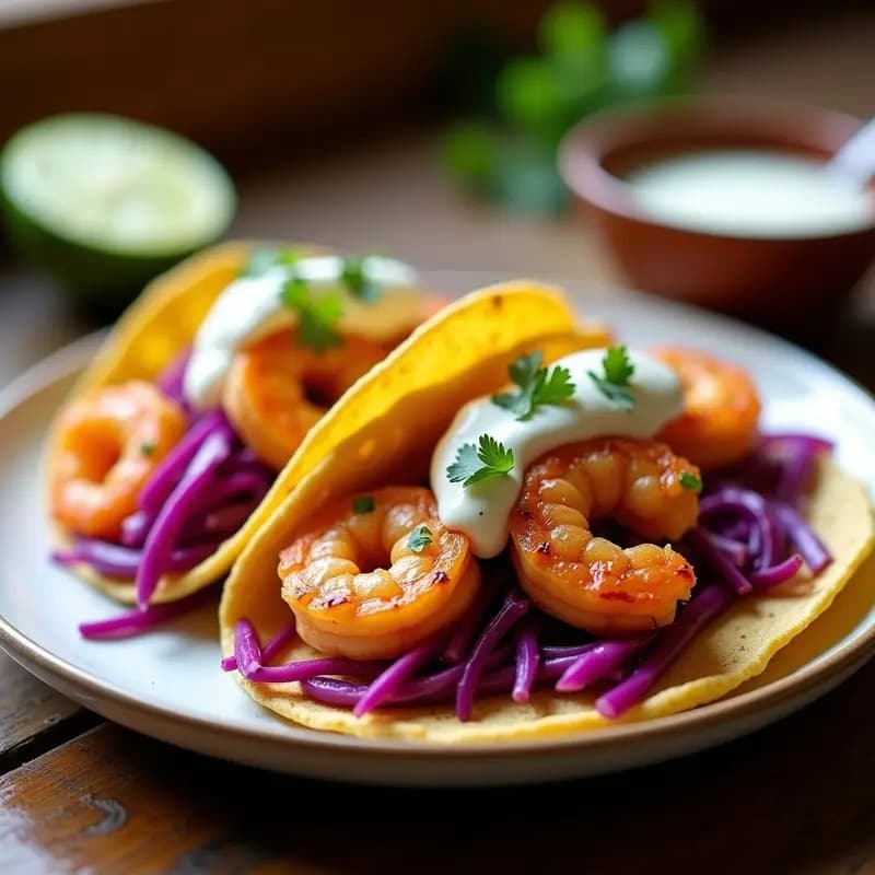 Tacos de Camarón al Ajillo con Repollo Morado y Lime: Receta en Airfryer y Alta en Proteína