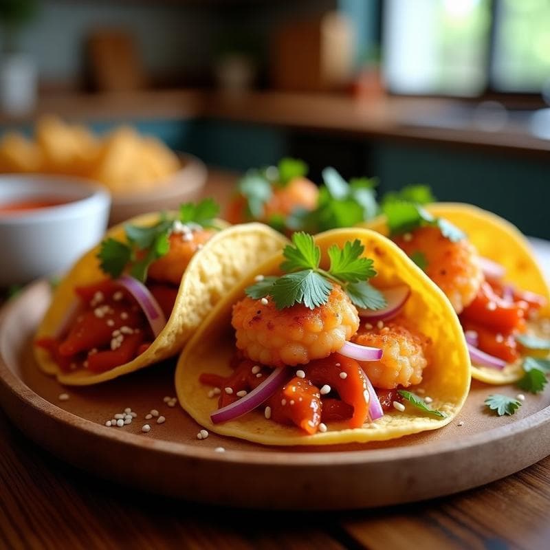 Tacos de Camarón y Kimchi con Salsa de Sriracha: Receta Fusion Coreana-Mexicana en Airfryer