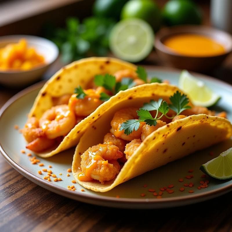 Tacos de Camarón con Aderezo de Mango y Chile: Receta Tailandesa Crujiente en Airfryer