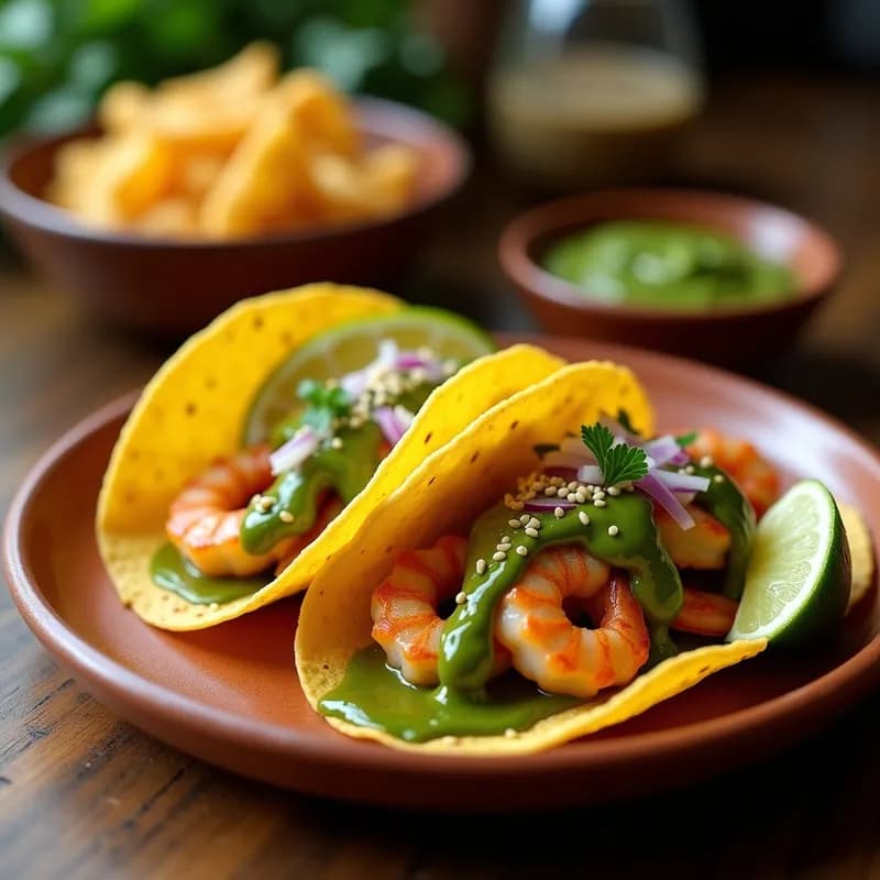 Tacos de Camarón con Mole Verde: Receta en Airfryer Sin Aceite y Gourmet