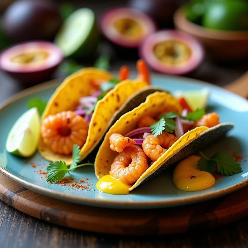 Tacos de Camarón con Salsa de Maracuyá: Receta Perú-Ecuatoriana Crujiente en Airfryer en 15 Minutos
