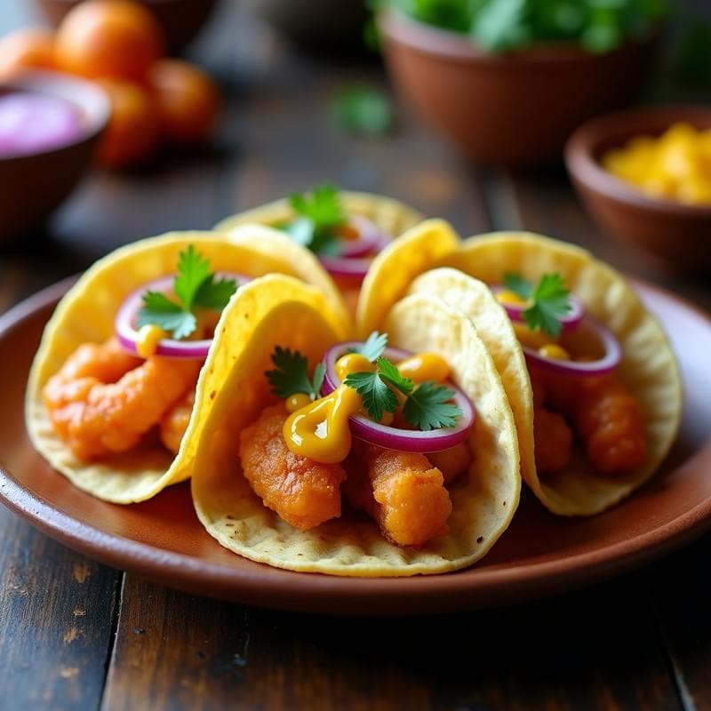 Tacos de Camarón y Tamarindo con Salsa de Ají Amarillo: Receta Peruan Anatoliana en Airfryer