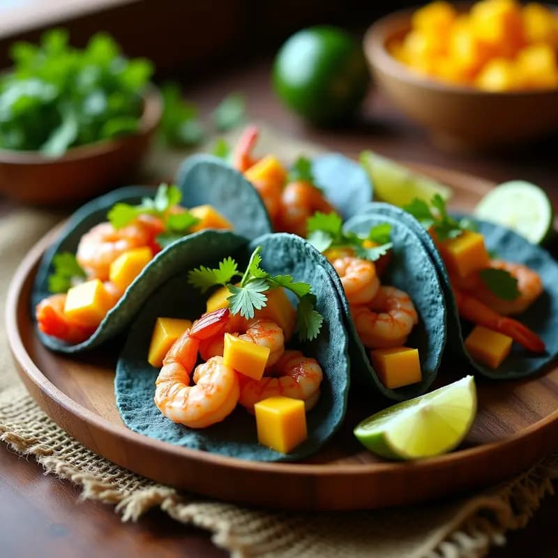 Tacos de Camarones al Ajillo con Mango y Jalapeños: Receta Mexicana Picante y Ácida en Sartén
