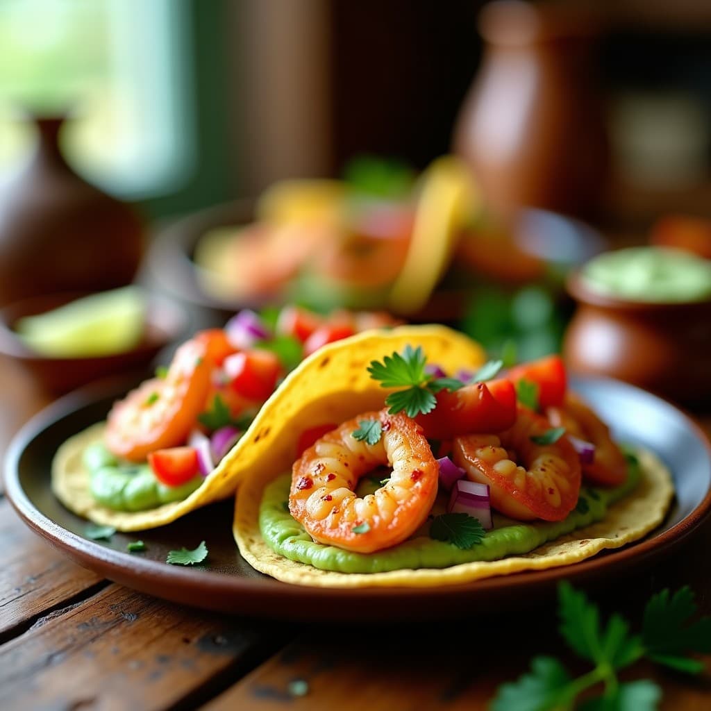 Tacos de Camarones al Ajillo con Puré de Guisantes: Receta Fusion Mexicano-Española en Airfryer