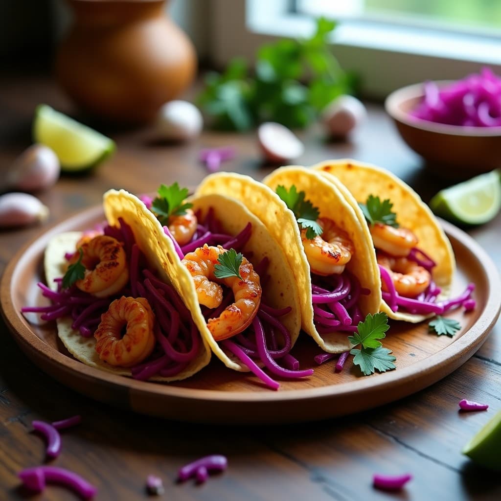 Tacos de Camarones al Ajillo con Repolllo Morado: Receta en Airfryer Sin Rebozar