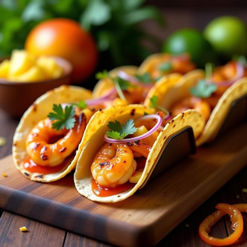 Tacos de Camarones al Chipotle y Piña: Receta en Airfryer con Salsa de Mango Habanero