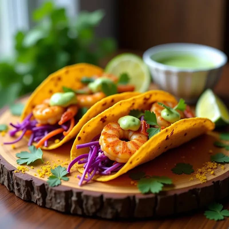Tacos de Camarones con Costra de Cúrcuma y Salsa de Cilantro y Lima: Receta Crujiente y Antiinflamatoria