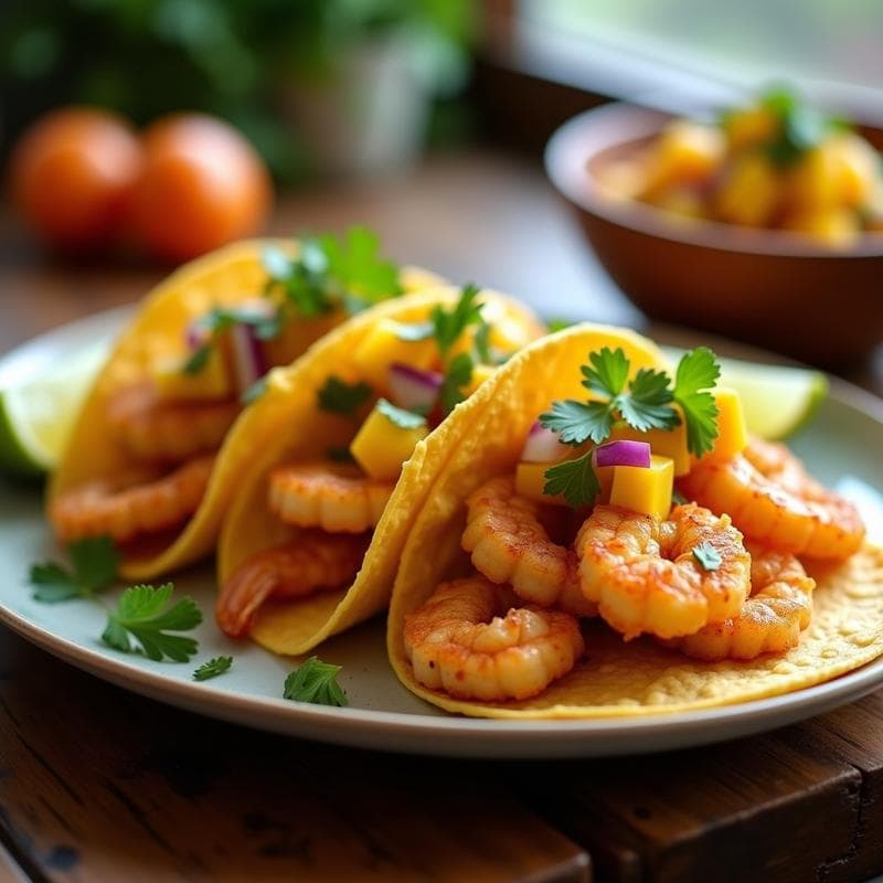 Tacos de Camarones con Mango y Jalapeño: Receta Bajacaliforniana en Airfryer y Jugosa