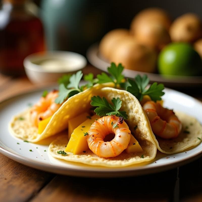 Tacos de Camarones y Mango con Aderezo de Limón y Cilantro: Receta Keto en Airfryer