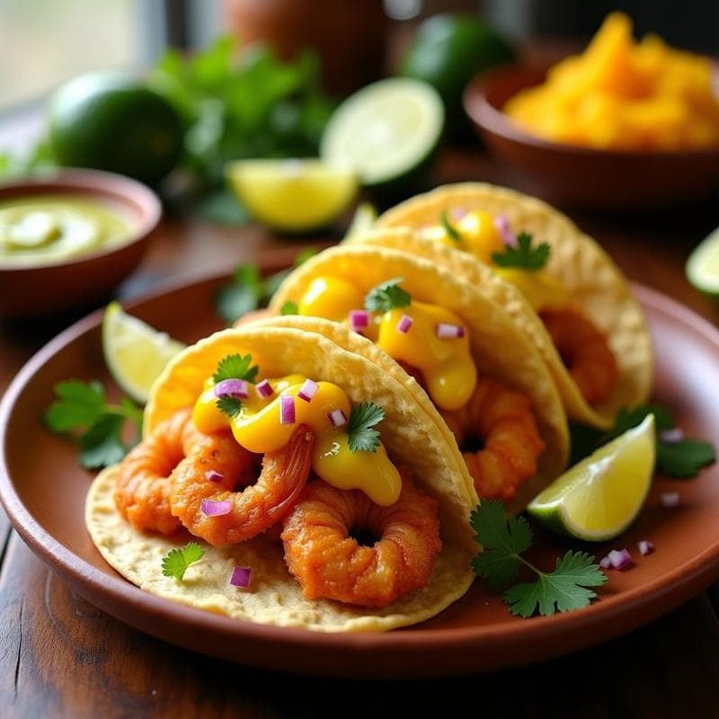 Tacos de Camarones al Mojo de Ajo con Salsa de Guacamole y Granadilla: Receta Peruana en Airfryer