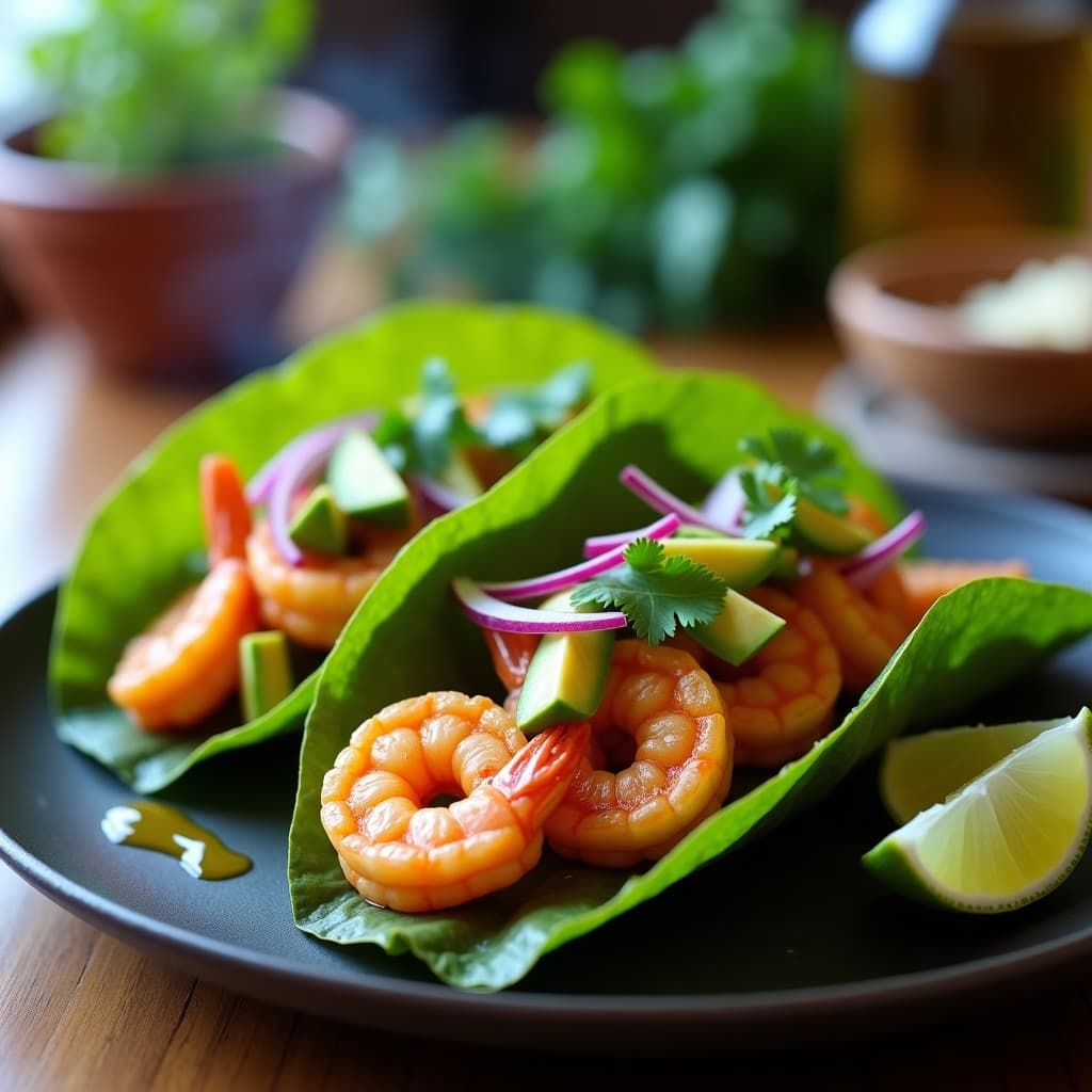 Tacos de Camarones al Mojo de Ajo en Hoja de Plátano: Receta Mexicana en Thermomix