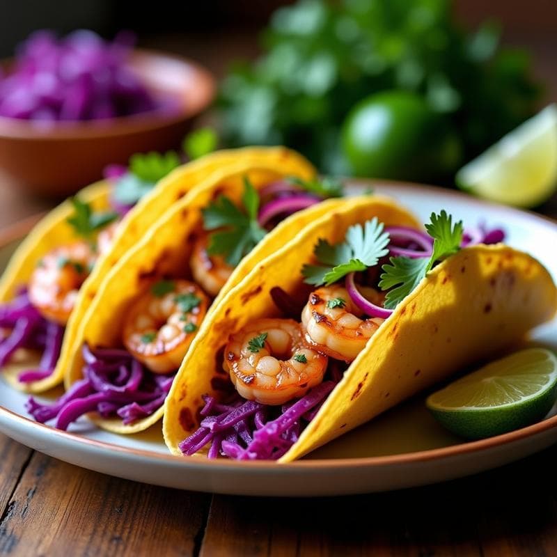 Tacos de Camarones al Mojo de Ajo con Repollo Morado: Receta en Airfryer Sin Gluten