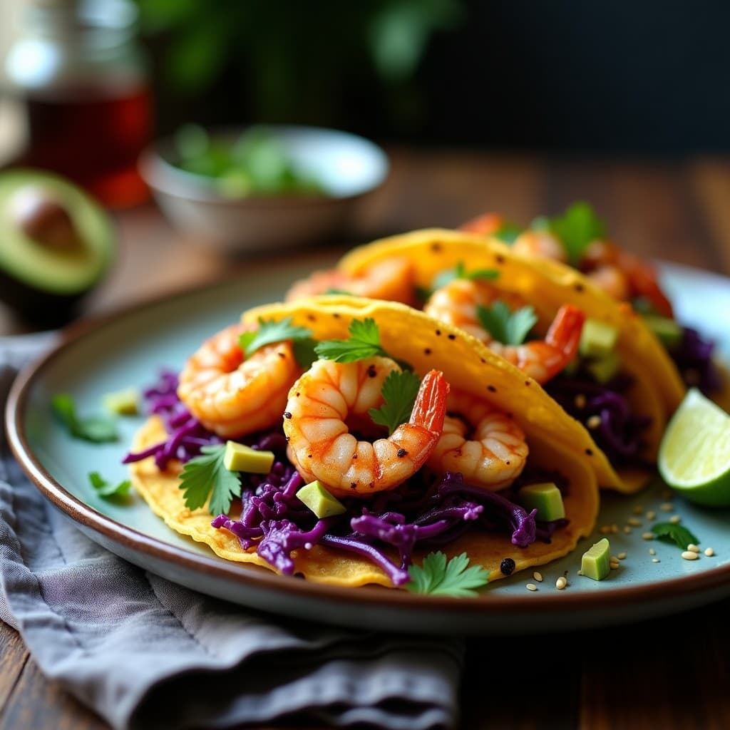 Tacos de Camarones al Mojo de Ajo con Repolmor y Aguacate: Receta Keto en Airfryer
